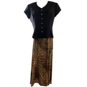 Danny Nicole Women's‎ Black Short Sleeve Leopard Print Maxi Dress Y2K Size 10